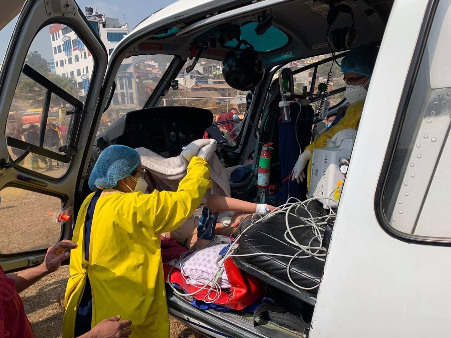 medi assist nepal, emergency rescuing through helicopter